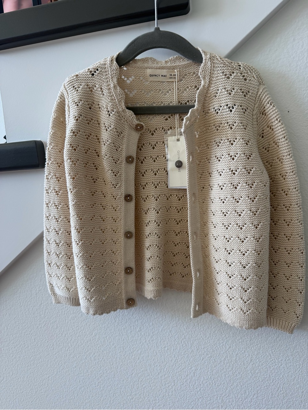 NWT Quincy Mae Cream Knit Eyelet Cardigan Sweater